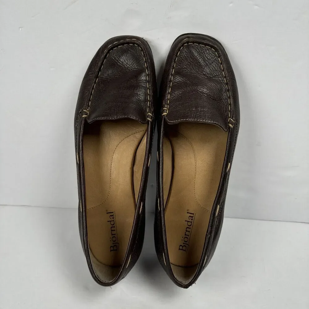 Bjorndal Brown Leather‎ Driving Moccasin slip On Shoe Size 9M *peeling One Heel